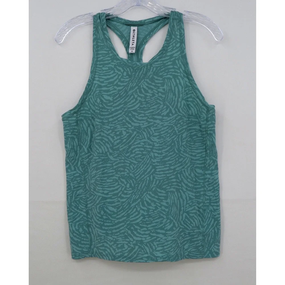 Athleta Racerback Tank Top Teal Green Animal Print Activewear Womens Small‎